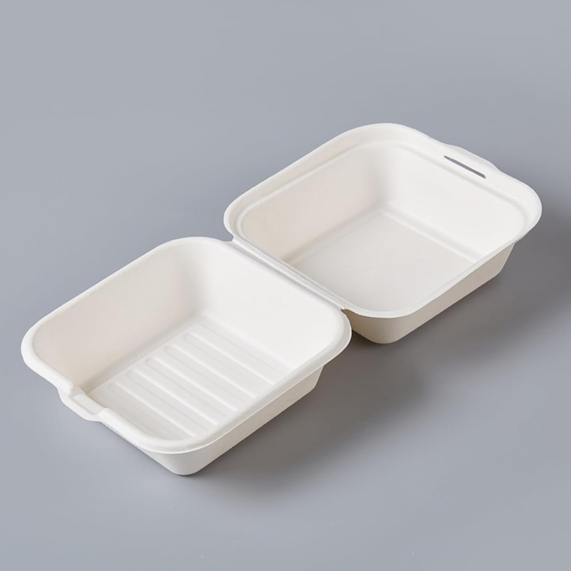 6 Inches Bagasse Bento Box for Hamburger Sandwiches Take Out Food Containers