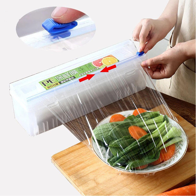Food Grade PE Cling Film Roll with Slide Cutter Dispenser Transparent Plastic Food Wrap - Image 4